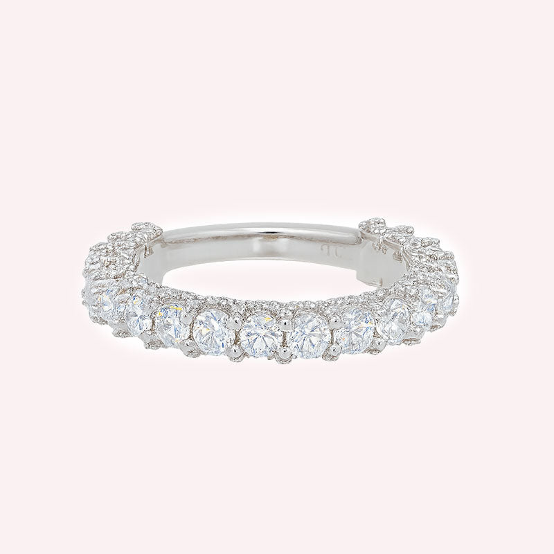 14K White Gold Round Diamond Sculpted Band
