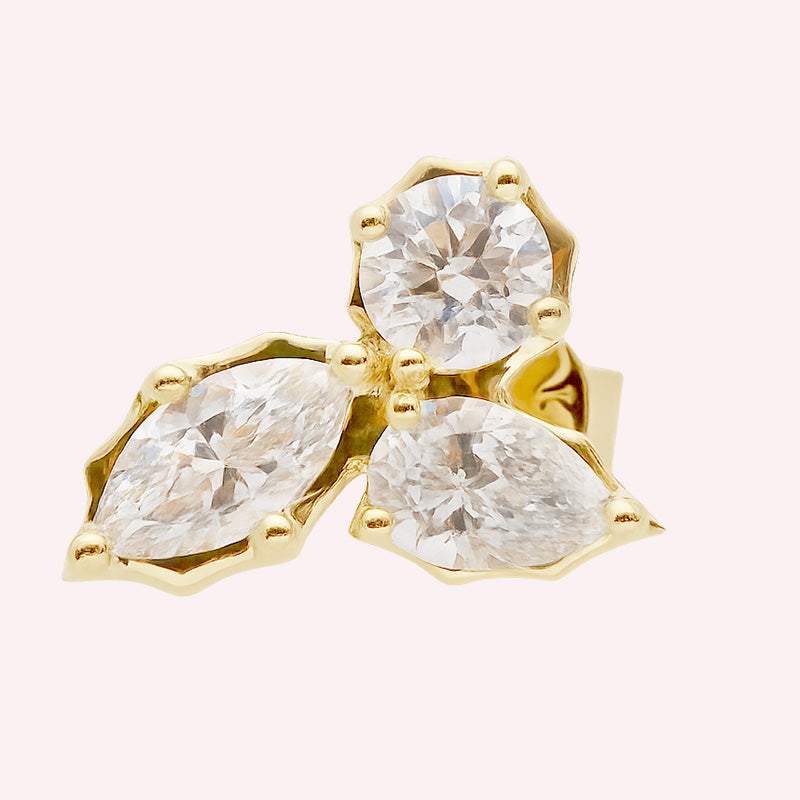 Minerva’s Mark 3 carat Pear Marq Round Cluster Studs